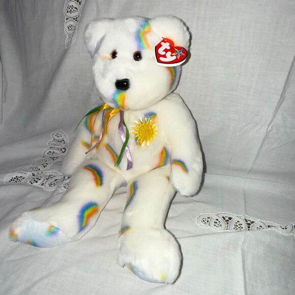 Rare 2002 Ty Beanie Buddy Cheery 15” Rainbow Sun Bear – Mint with Embroidered Ty - Picture 2 of 16